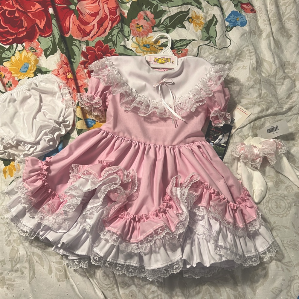 NWT Lil’ Dolly’s Pink Dress with Socks and Bloomers Set